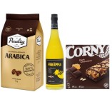 Кофе в зернах, сироп ананас и злаковые батончики